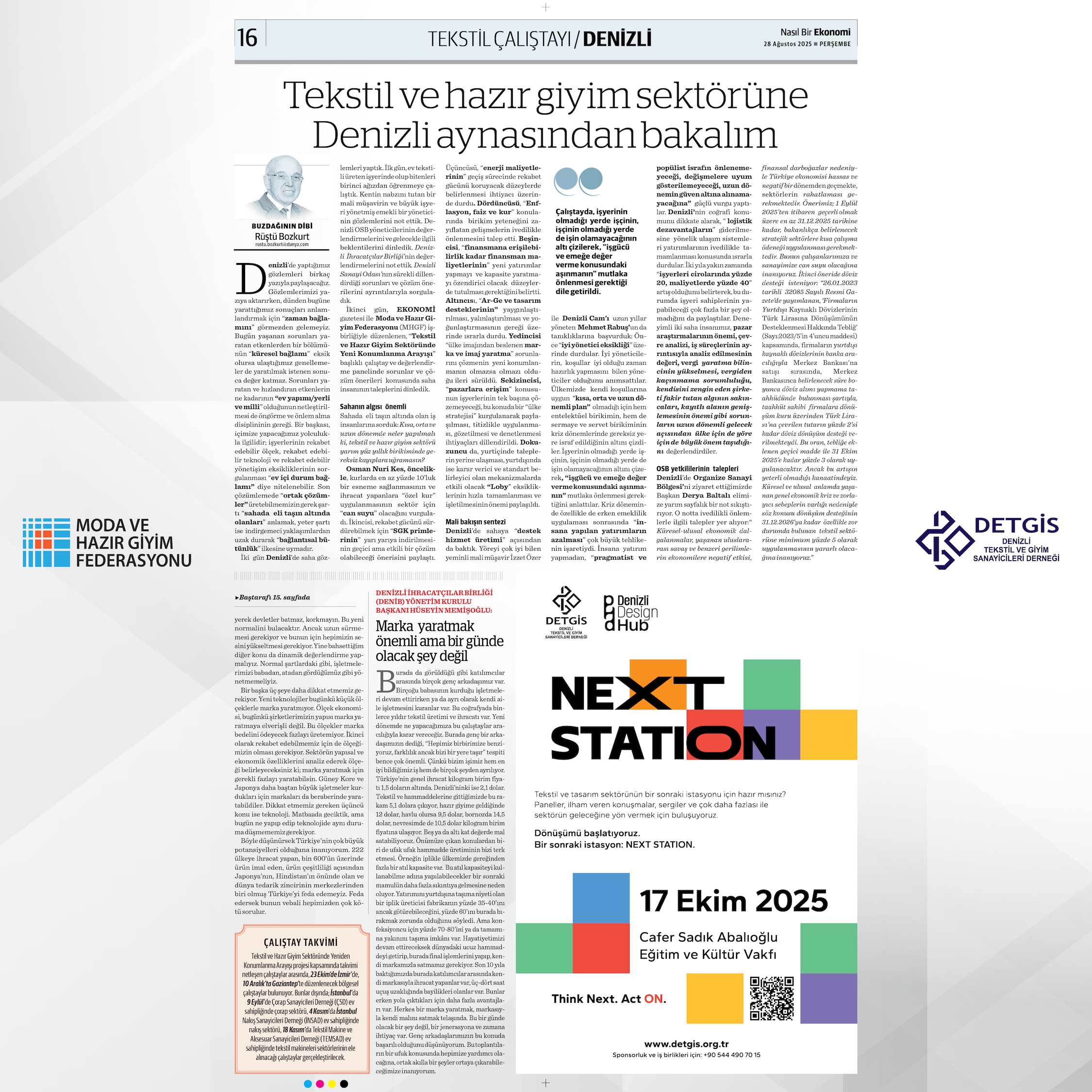 Denizli Çalıştayı: Yeni nesil tekstil ve hazır giyim Türkiye ekonomisi için vazgeçilmez önem taşıyor